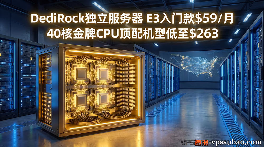 DediRock独立服务器推荐:E3入门款$59/月,40核金牌CPU顶配机型低至$263,支持Windows与ESXi的美国物理机