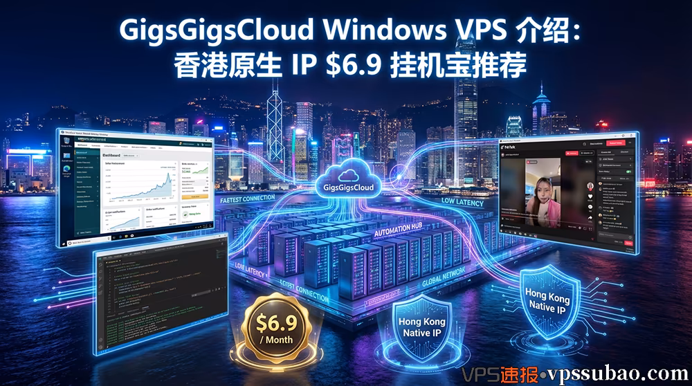 GigsGigsCloud Windows VPS 推荐:香港原生 IP 仅需 $6.9/月,适合 TikTok 与电商挂机