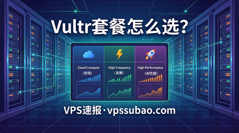一张信息图，用于对比Vultr三大共享CPU套餐：Cloud Compute（常规）、High Frequency（高频）和High Performance（高性能）的性能与价格区别。