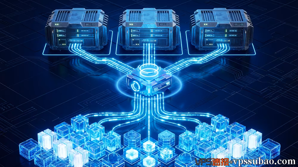 Vultr Storage Gateway 架构示意图:展示如何通过 NFS 网关将底部 VFS 云存储池共享给顶部多台 Bare Metal 服务器。