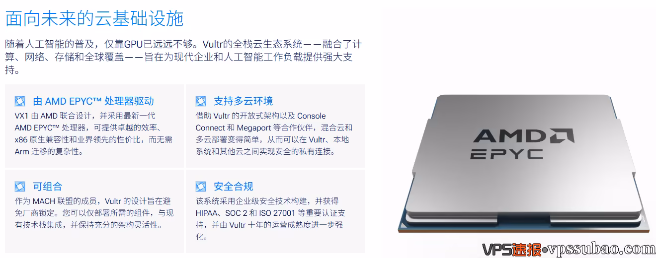 Vultr VX1 搭载企业级 AMD EPYC 处理器支持 x86 原生兼容性